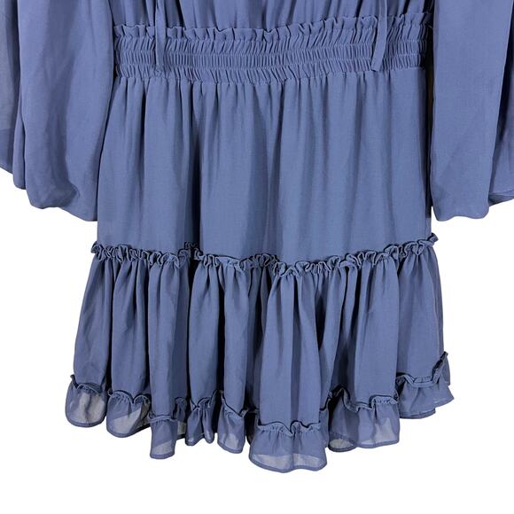 Buddy Love Mini Dress Womens M Blue V-Neck Tiered Long Sleeve Ruffle Cottagecore - Picture 3 of 8